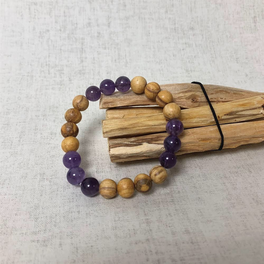 Palo Santo Bracelet + Amethyst  天然秘魯香薰木紫晶手鏈